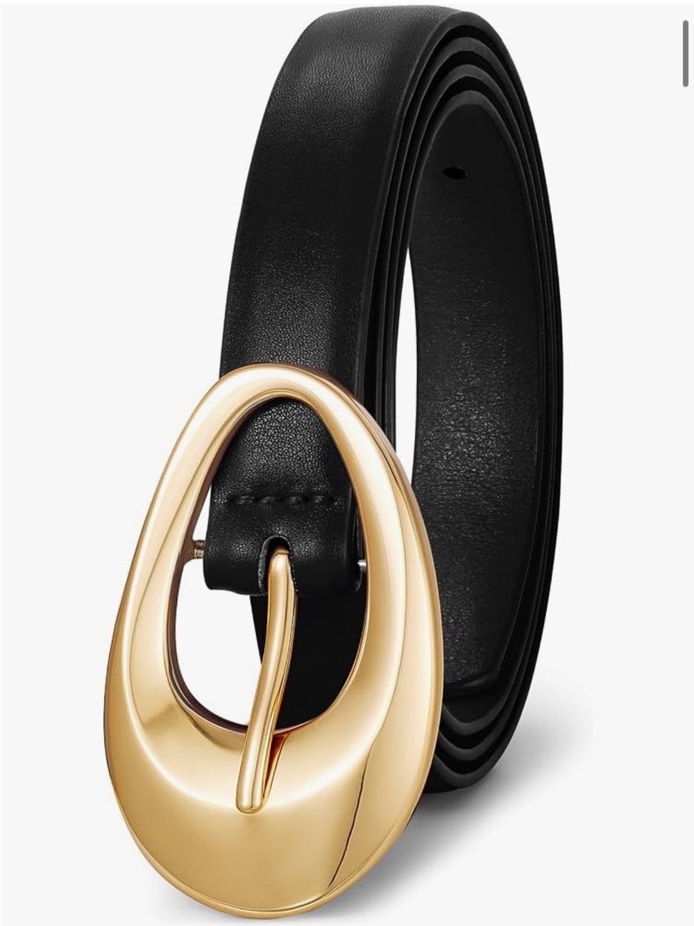 Classic Black Leather Belt with Gold Oval Buckle